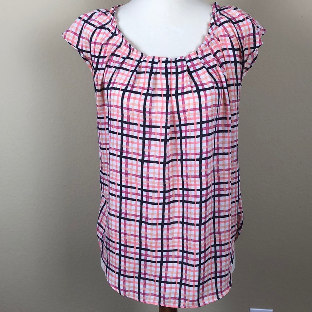 Lauren Conrad Plaid Peasant Blouse w/Pleats & Tie at Neck - Size XS